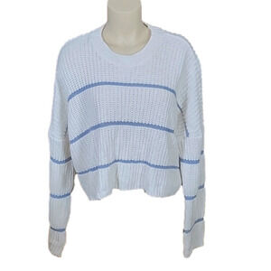 Moon & Madison Crop Top Baggy Sweater. White and Blue Stripe. Medium